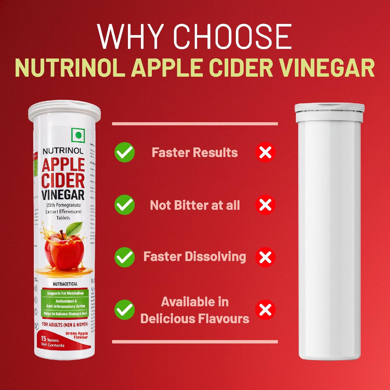 Nutrinol Apple Cider Vinegar Tablets 500 mg | With Pomegranate Extract & Vitamins B6 & B12 | Daily Wellness Supplement | 15 Tablets - Image 11