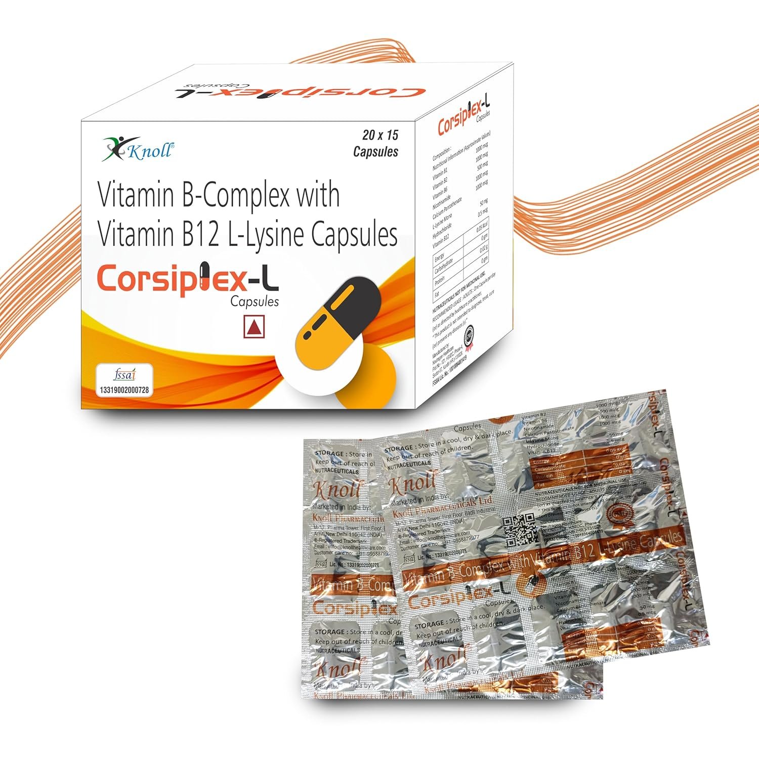Corsiplex-L Capsules | Vitamin B complex | Vitamin B-12 L-Lysine (pack of 3)