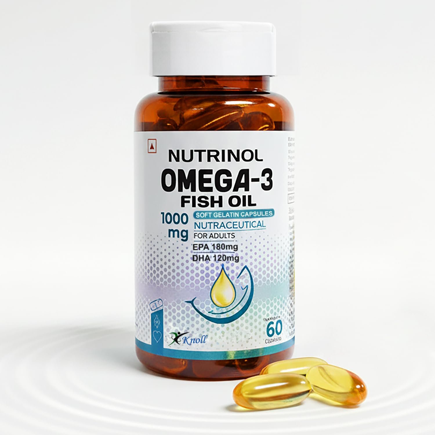 Nutrinol Omega-3 Fish Oil Capsules | 1000mg Fish Oil with EPA & DHA | 60 Softgel Capsules