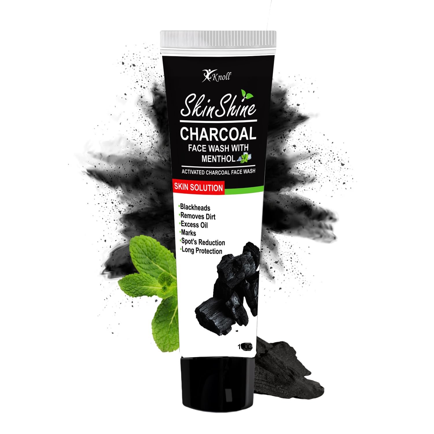 Skin Shine Charcoal Face Wash For Fresh, Glowing Skin, With Activated Charcoal, Daily Exfoliating & Brightening Cleanser, Pollution Clear Face Wash Tulsi, Neem, and Menthol