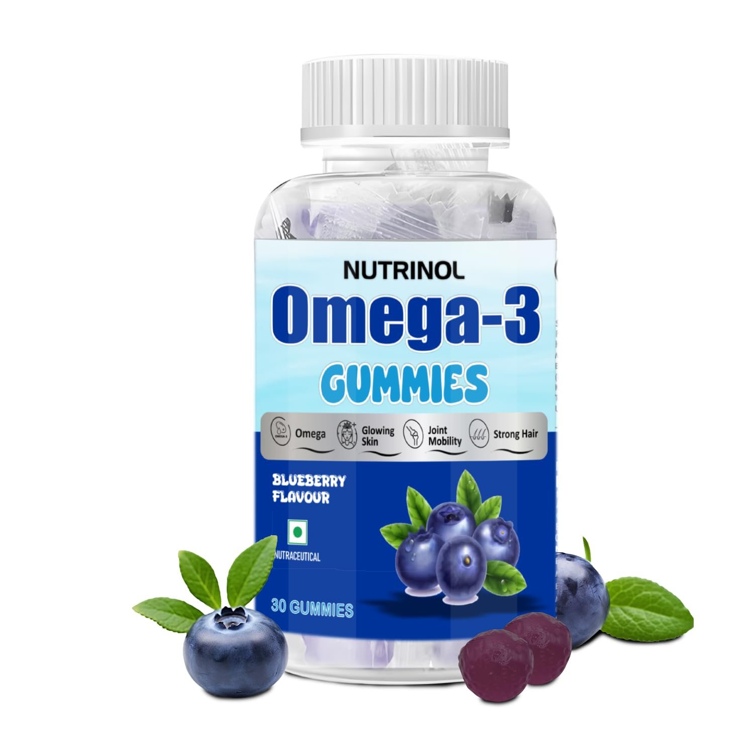 Nutrinol Omega Gummies | 145mg Omega Fatty Acids | Heart, Brain, Joint & Skin Support | Vegan & Gelatin-Free | Blueberry Flavour | For Men & Women | 30 Gummies