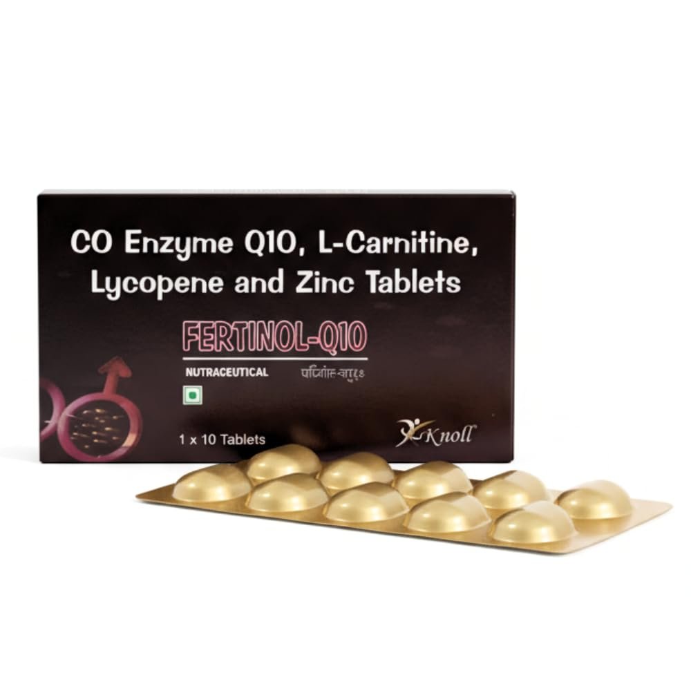 Fertinol-Q10 Forte Omega-3 Lycopene DHA Vitamin B12 Wheat germ oil Zinc Calcium Tablets (10 Capsules)
