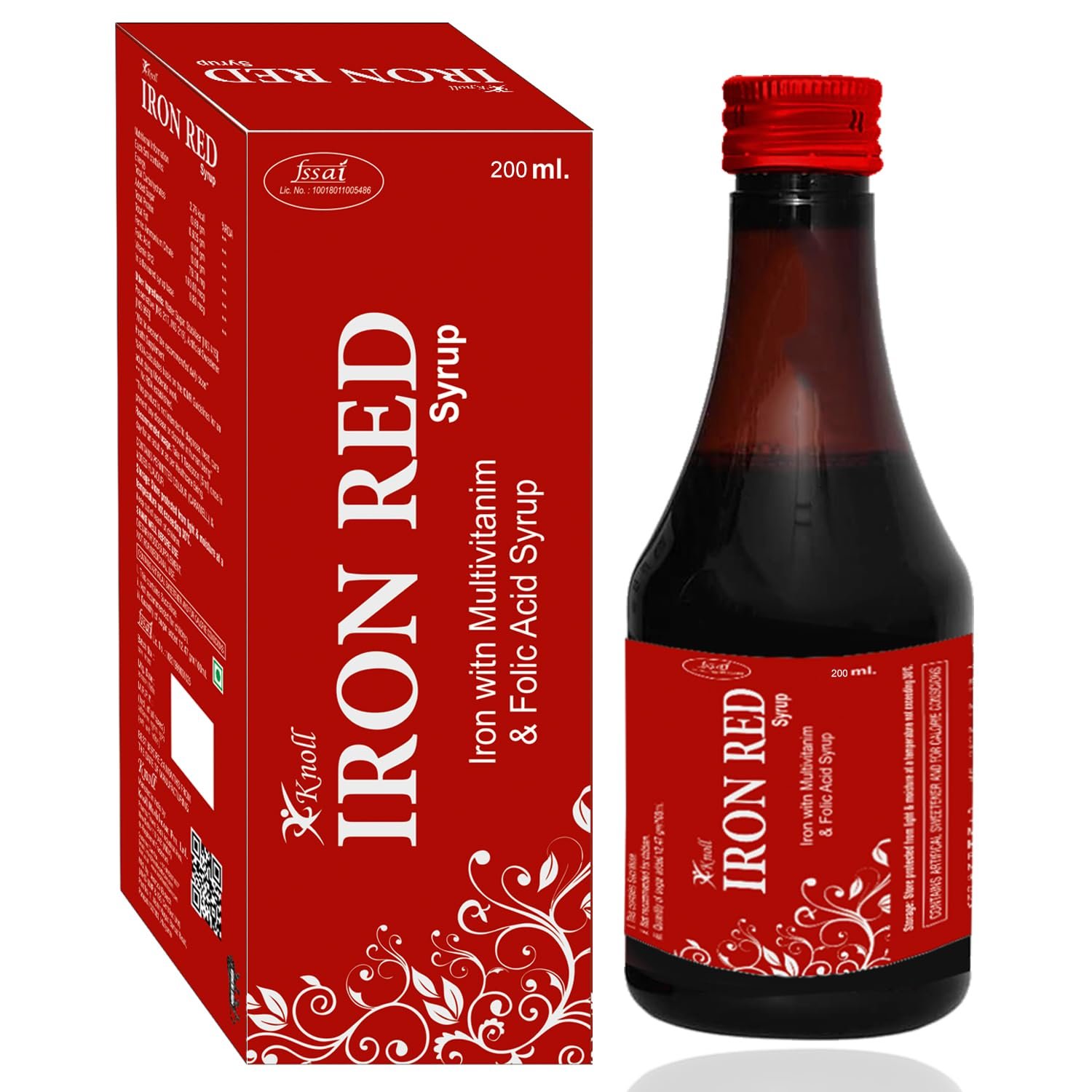 Knoll Iron Red Syrup | Iron, Multivitamin & Folic Acid Syrup 200ml