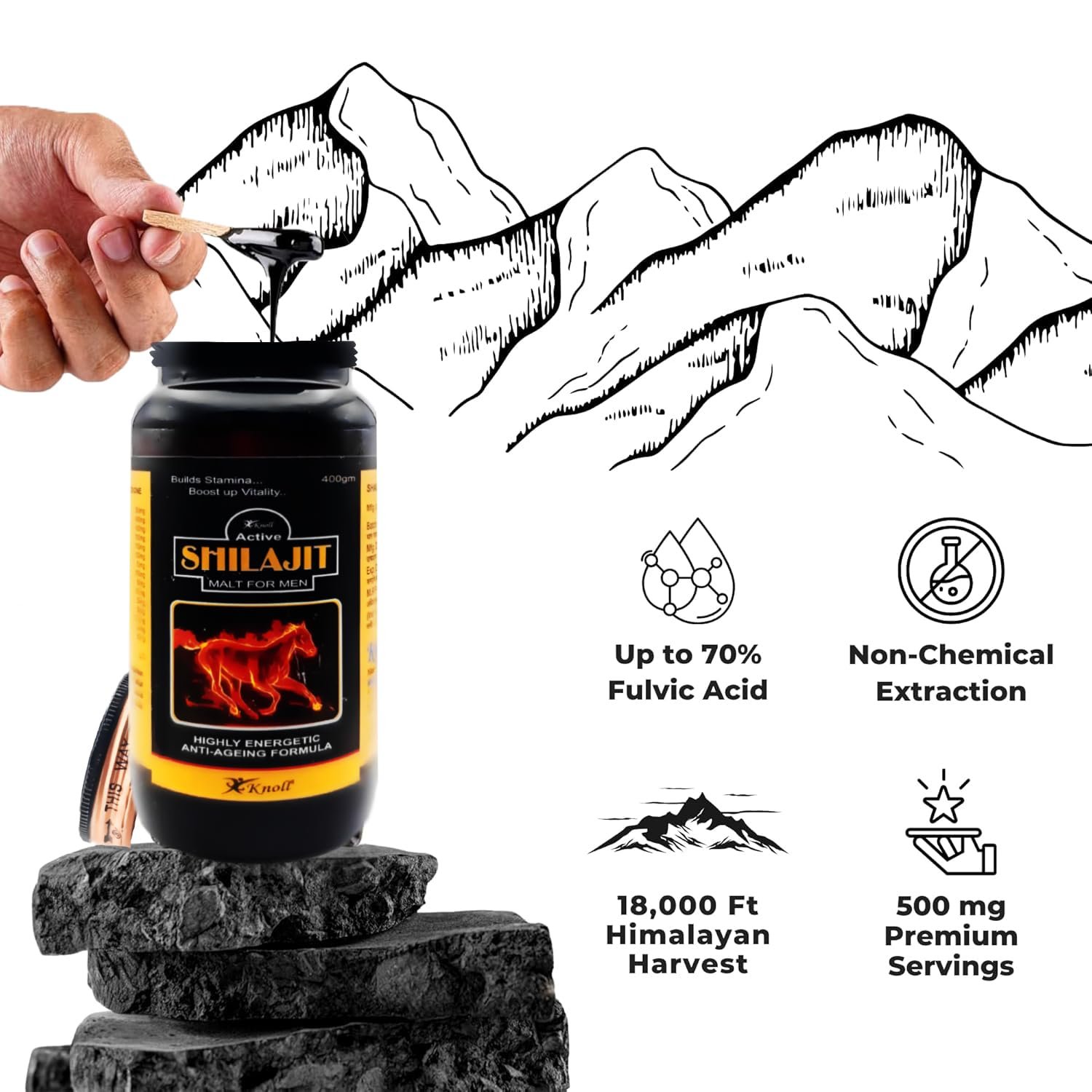 Knoll Active Shilajit Malt Natural Energy Ashwagandha Shatavari Energy booster 400 gm. - Image 2