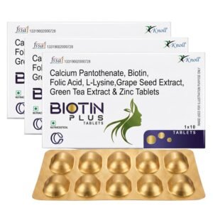 Knoll Biotin Plus Tablets | Biotin, Multivitamins, Zinc, Iron & Antioxidant Extracts | Grape Seed & Green Tea Formula | Daily Nutritional Supplement | (3x10 Capsules)