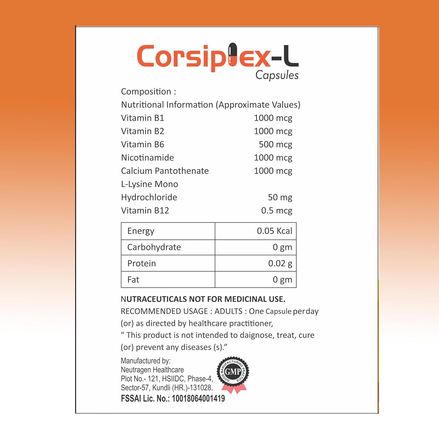Corsiplex-L Capsules | Vitamin B complex | Vitamin B-12 L-Lysine (pack of 3) - Image 2