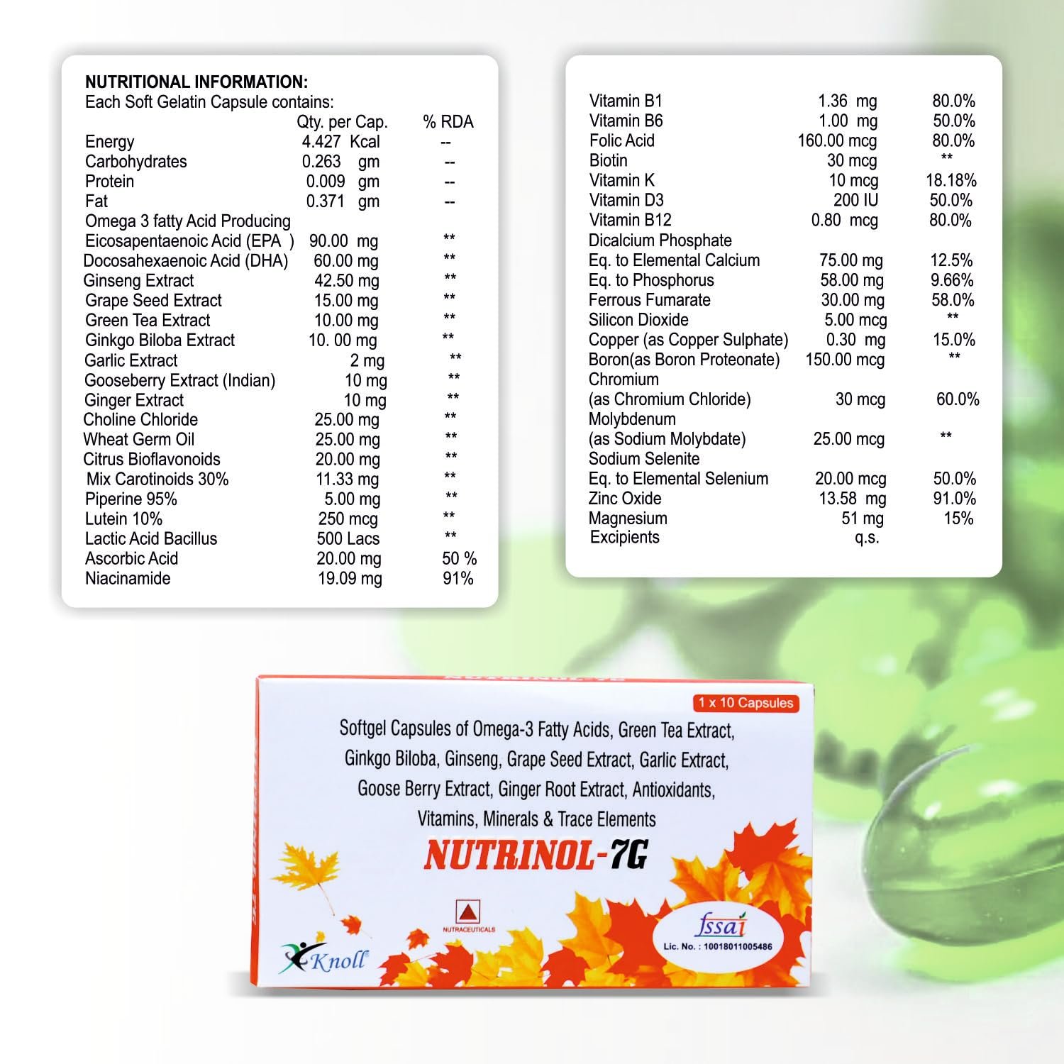 Nutrinol-7G Softgel Capsules | Omega-3 Fatty acids | Multivitamins (10 Capsules) - Image 2