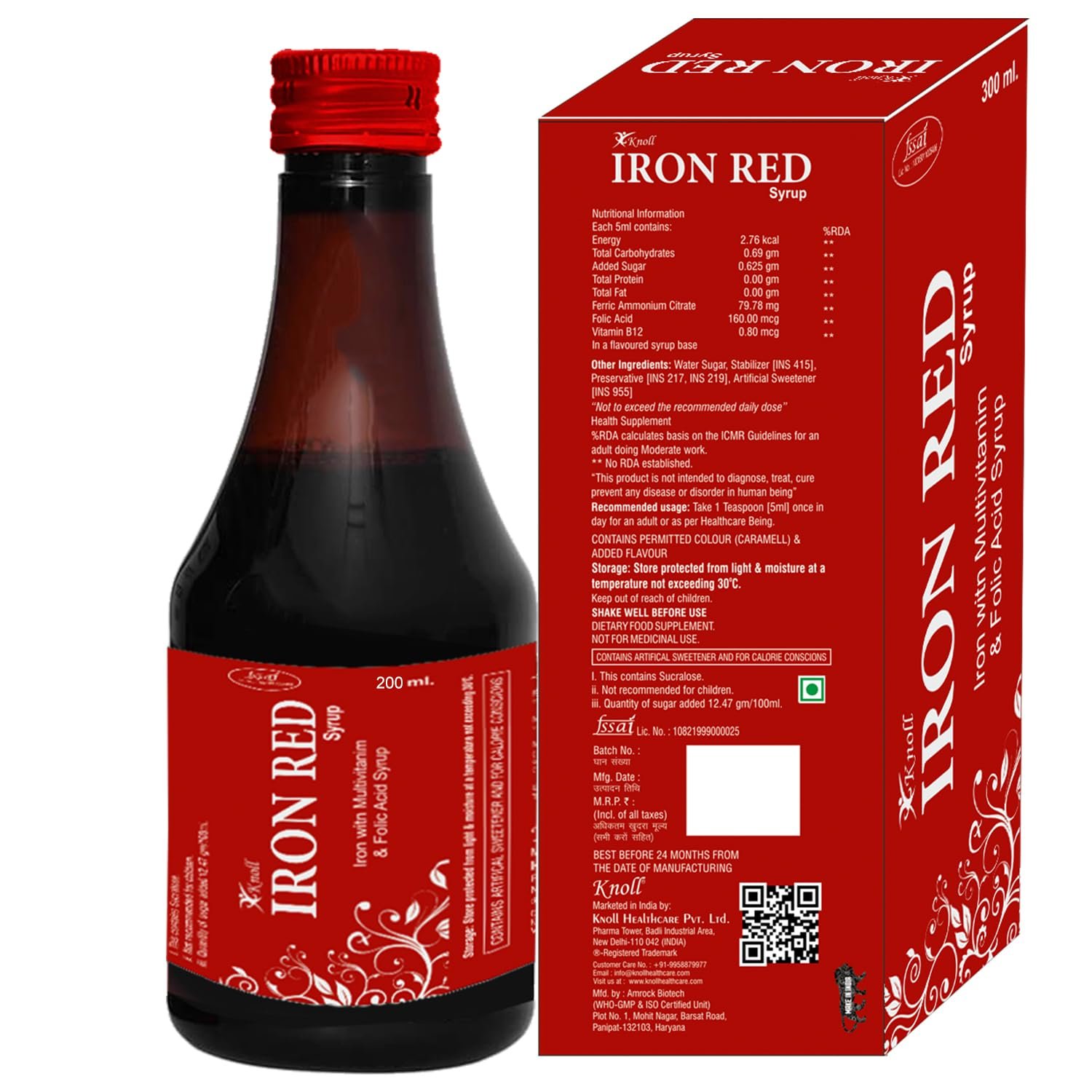 Knoll Iron Red Syrup | Iron, Multivitamin & Folic Acid Syrup 200ml - Image 2