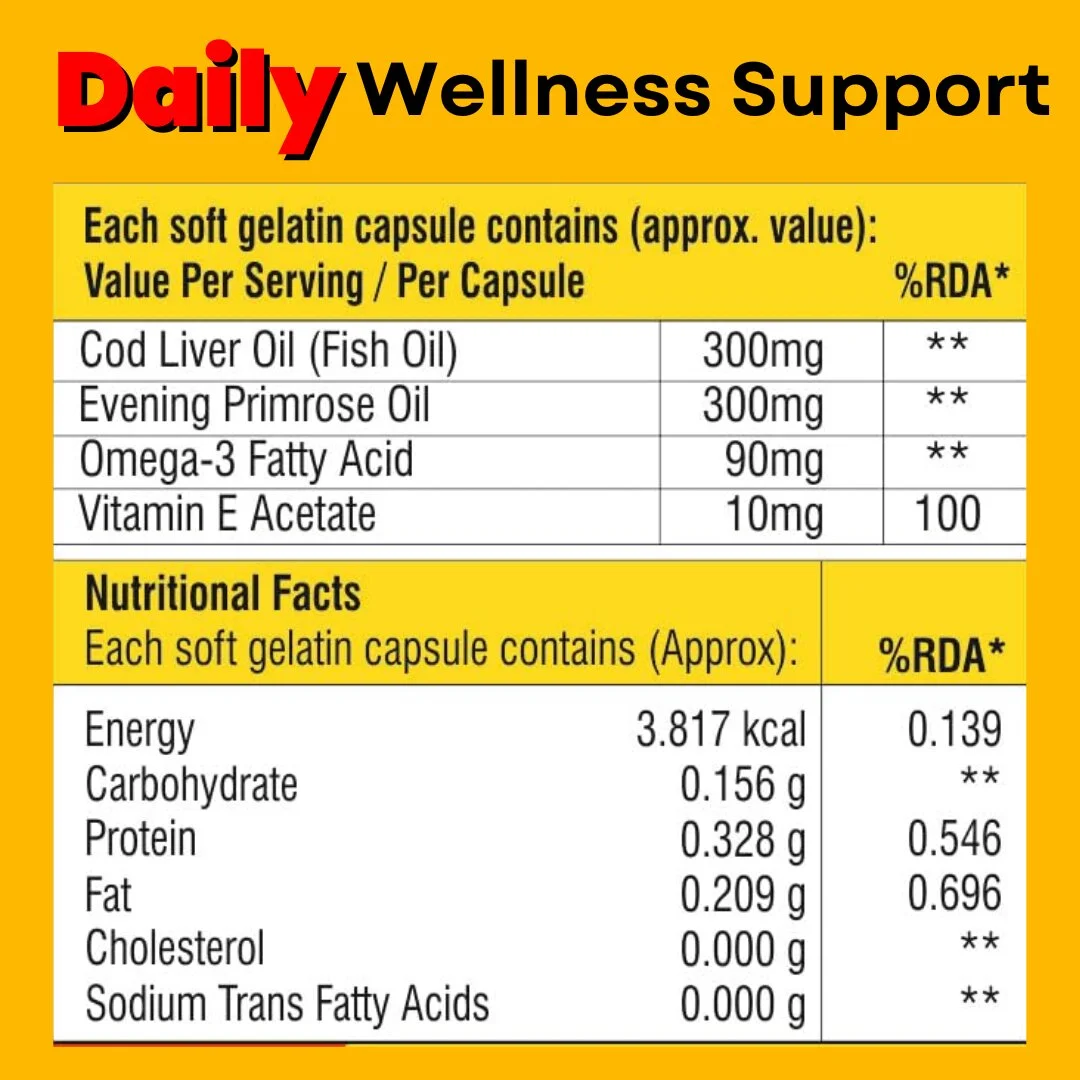 Omega-Soft Softgel Capsules | Omega-3 Fatty Acid | Cod Liver Oil | Vitamin-E Capsules (30 Capsules) - Image 3