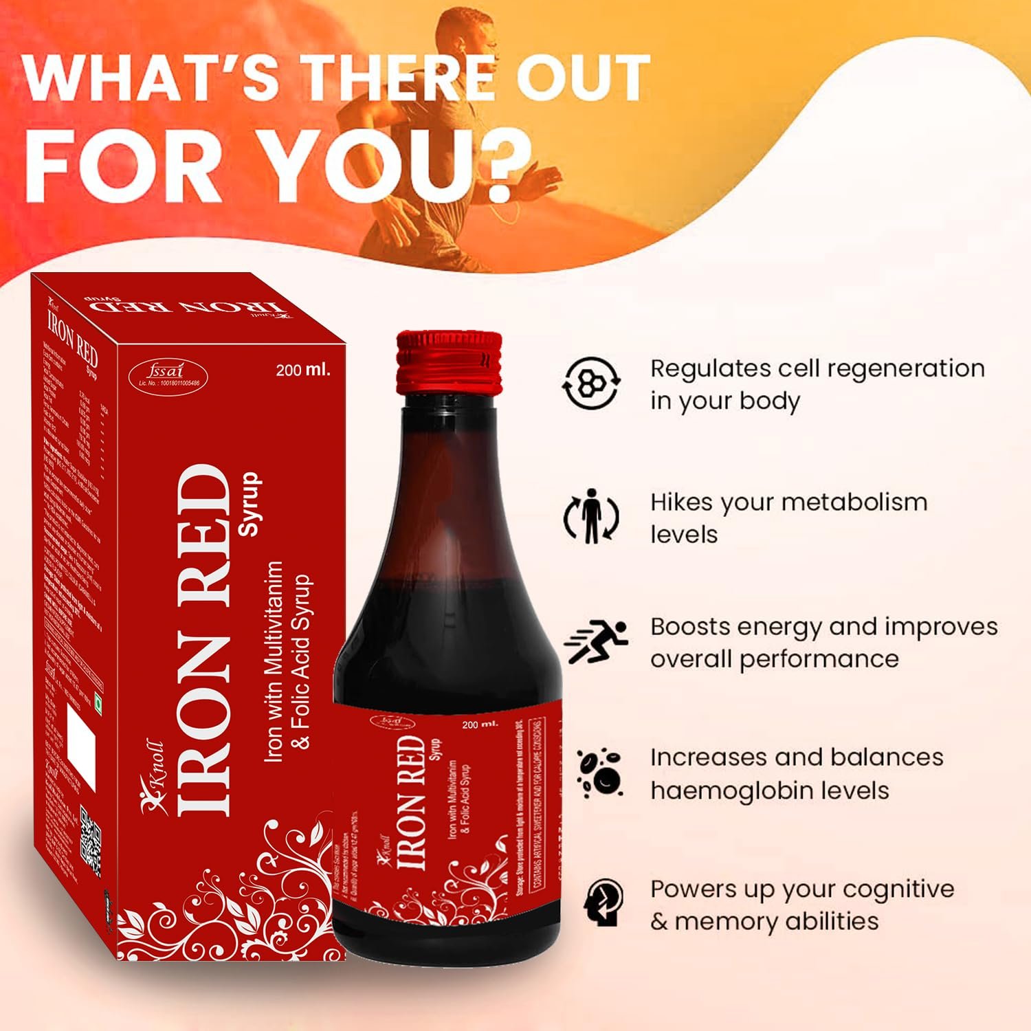 Knoll Iron Red Syrup | Iron, Multivitamin & Folic Acid Syrup 200ml - Image 3