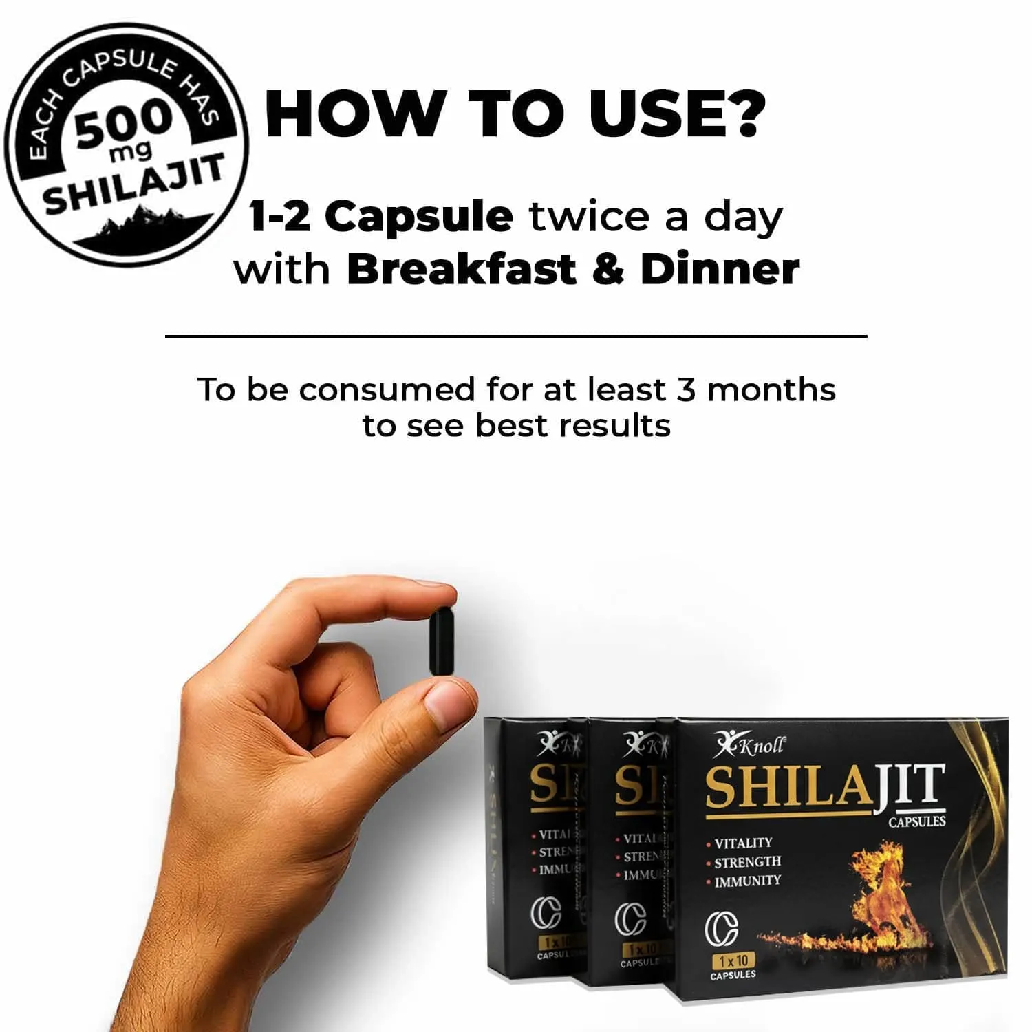 Knoll Shilajit Capsules | Shilajit Extract (Asphaltum) with Fulvic Acid | 100% Vegetarian (Pack of 3) Capsules - Image 3