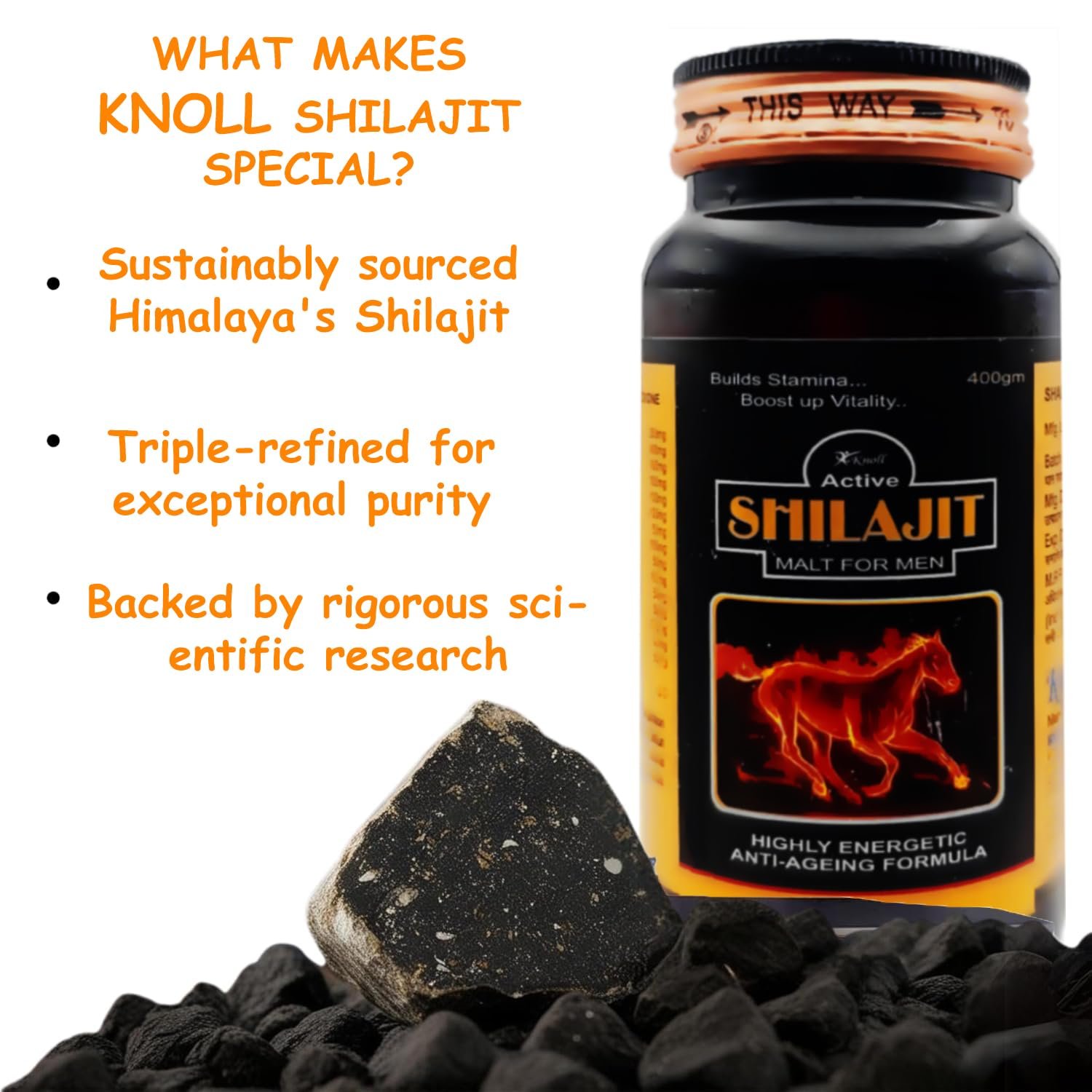 Knoll Active Shilajit Malt Natural Energy Ashwagandha Shatavari Energy booster 400 gm. - Image 5