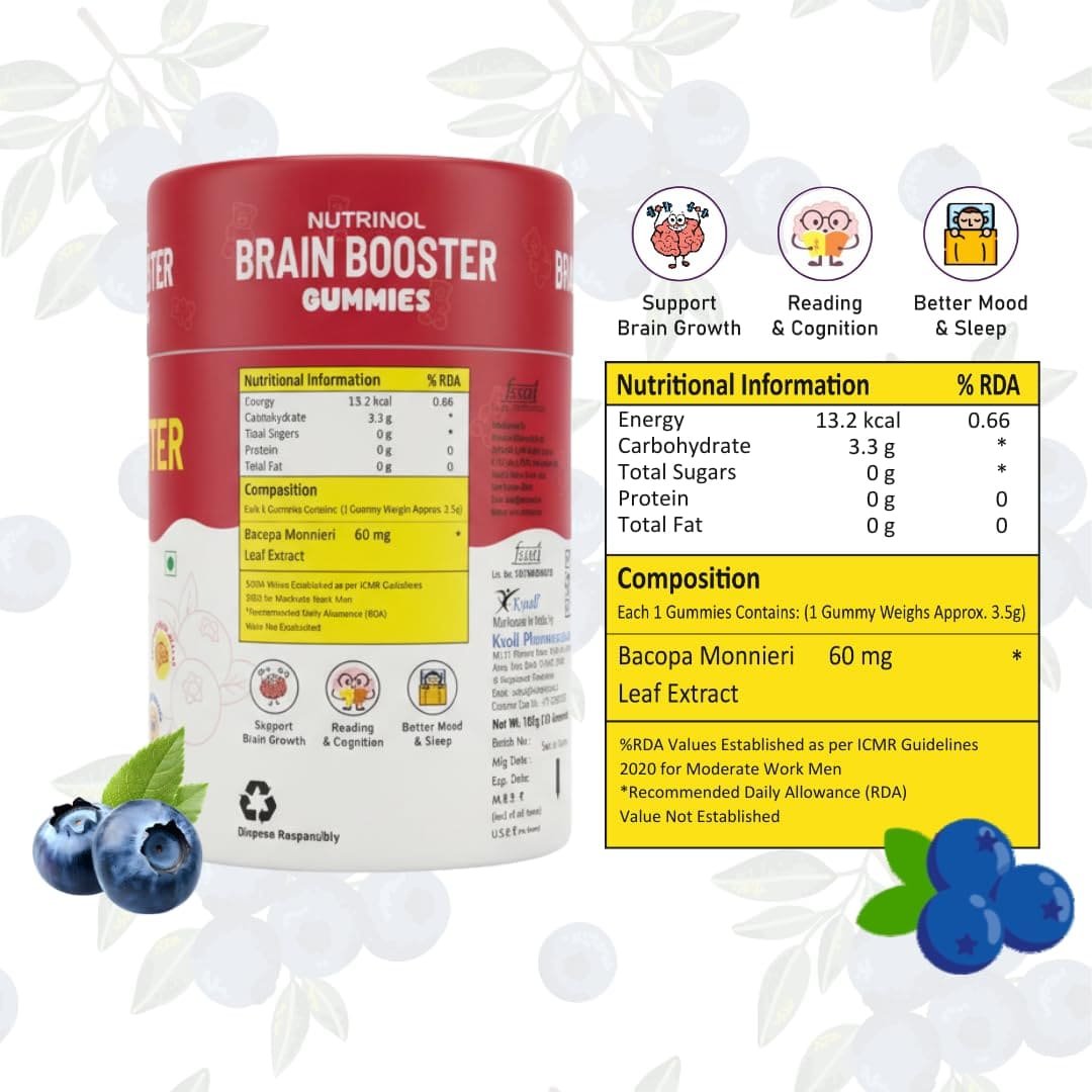 Nutrinol Brain Booster Gummies with Bacopa Monnieri Extract | Herbal Cognitive Support Supplement | Tasty Chewable Gummies | 30 Gummies - Image 4