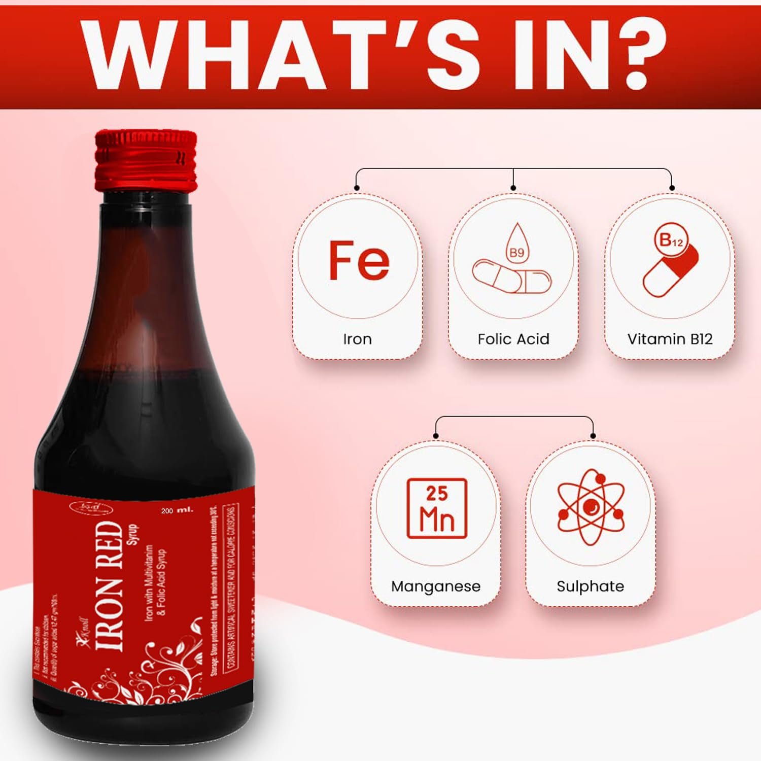 Knoll Iron Red Syrup | Iron, Multivitamin & Folic Acid Syrup 200ml - Image 5