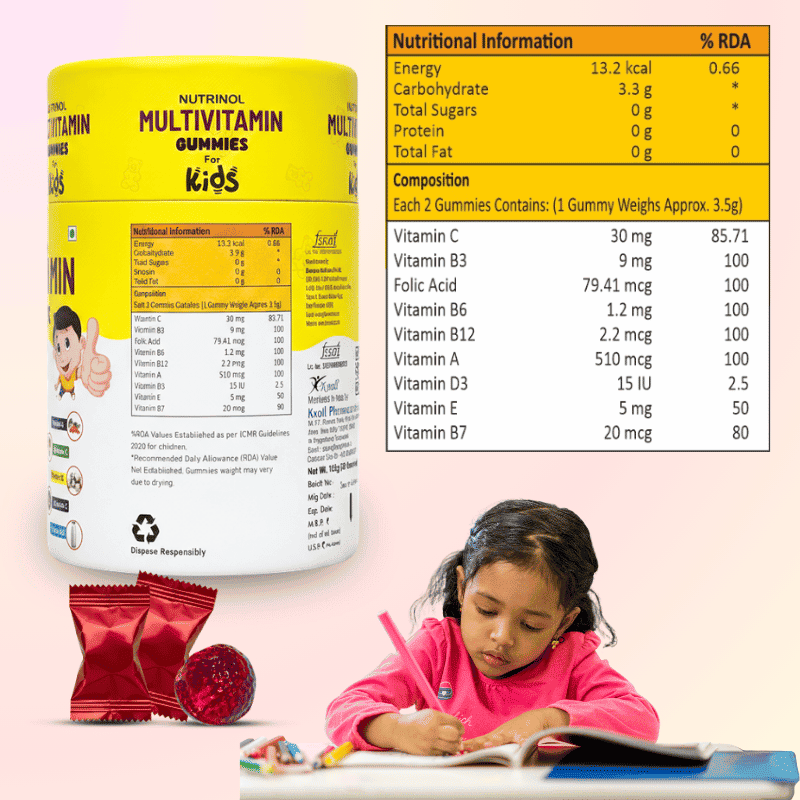 Nutrinol Kids Multivitamin Gummies | Vitamin C, A, D3, B-Complex & Biotin | Tasty Daily Nutritional Support for Kids | 30 Gummies - Image 5