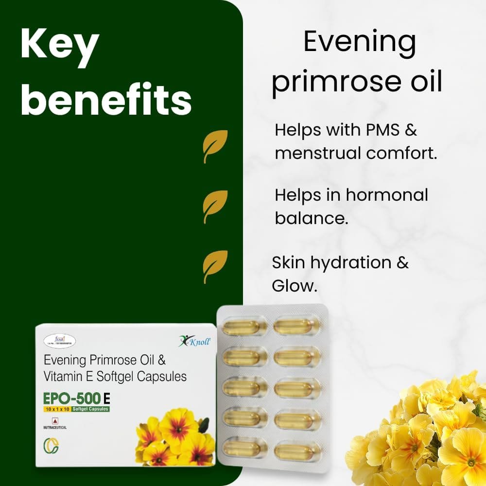 EPO-500E Softgel Capsules | Evening Primrose Oil 500 mg with Vitamin E | Daily Nutritional Supplement | 10 capsules - Image 7