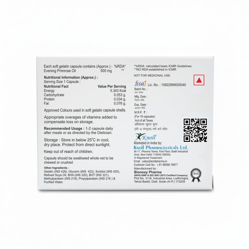 EPO-500E Softgel Capsules | Evening Primrose Oil 500 mg with Vitamin E | Daily Nutritional Supplement | 10 capsules - Image 8